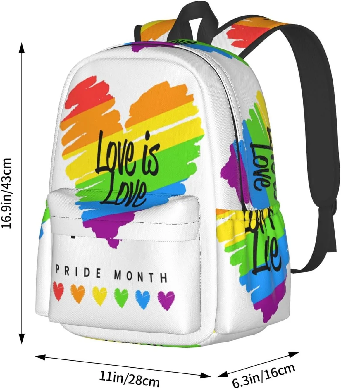 LGBT Rainbow Gay Pride Love Is Love Pride Month 17 Inch Casual Backpack Laptop Backpacks Travel Back Pack Large Camping Rucksack Hiking Daypack Lightweight Double Shoulder Bag