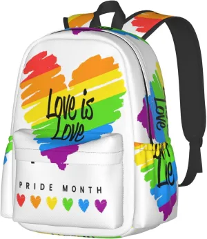LGBT Rainbow Gay Pride Love Is Love Pride Month 17 Inch Casual Backpack Laptop Backpacks Travel Back Pack Large Camping Rucksack Hiking Daypack Lightweight Double Shoulder Bag
