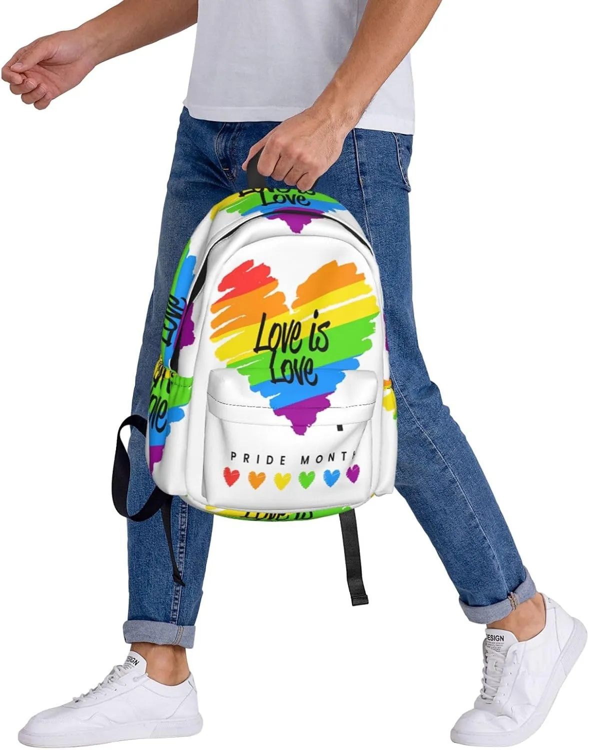 LGBT Rainbow Gay Pride Love Is Love Pride Month 17 Inch Casual Backpack Laptop Backpacks Travel Back Pack Large Camping Rucksack Hiking Daypack Lightweight Double Shoulder Bag