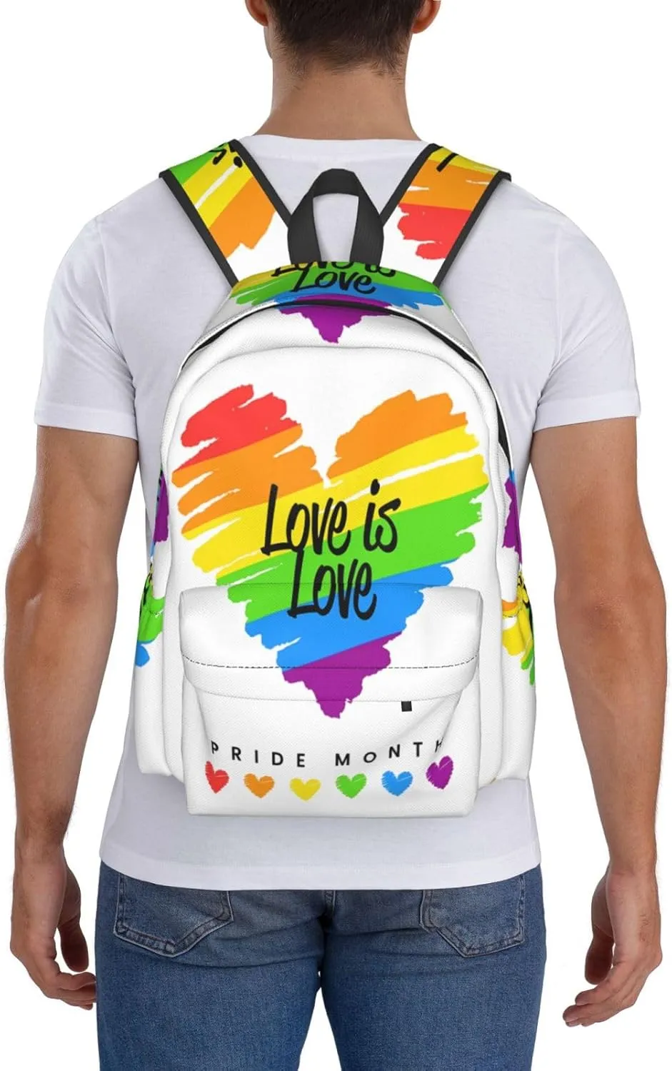 LGBT Rainbow Gay Pride Love Is Love Pride Month 17 Inch Casual Backpack Laptop Backpacks Travel Back Pack Large Camping Rucksack Hiking Daypack Lightweight Double Shoulder Bag