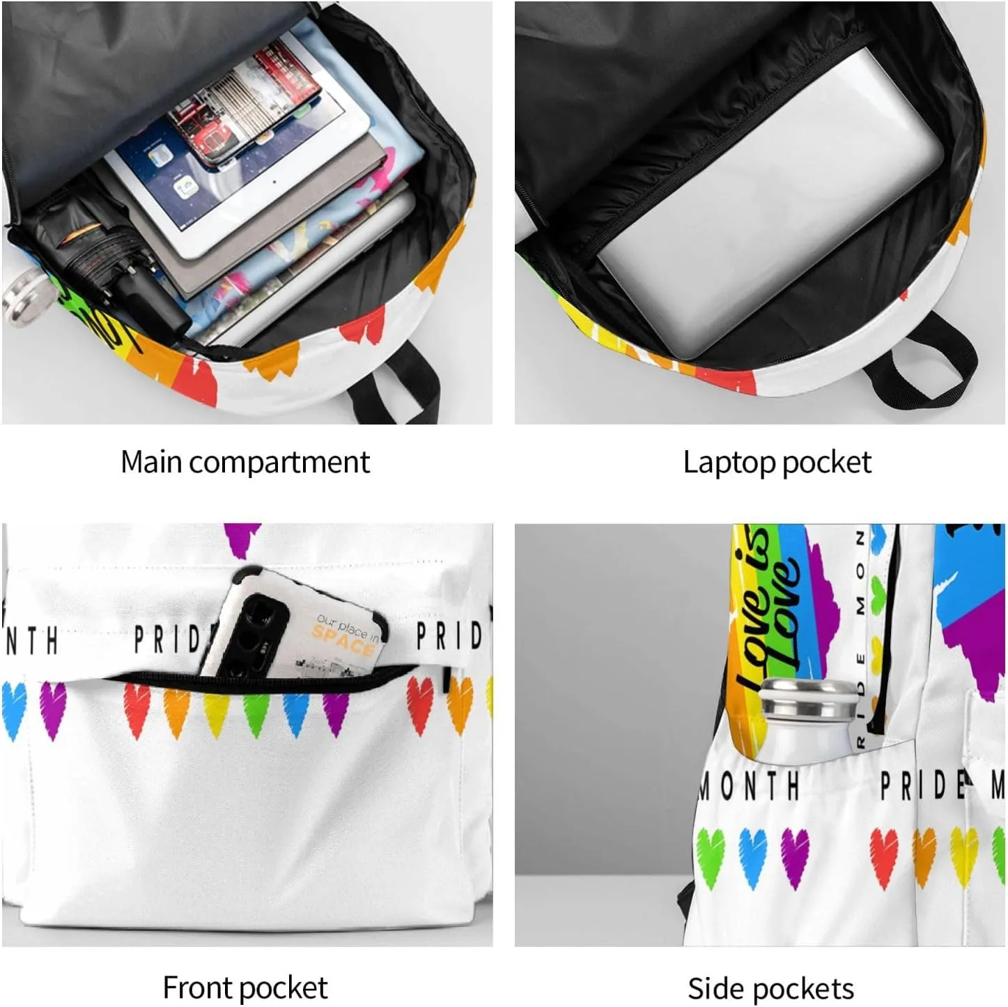 LGBT Rainbow Gay Pride Love Is Love Pride Month 17 Inch Casual Backpack Laptop Backpacks Travel Back Pack Large Camping Rucksack Hiking Daypack Lightweight Double Shoulder Bag