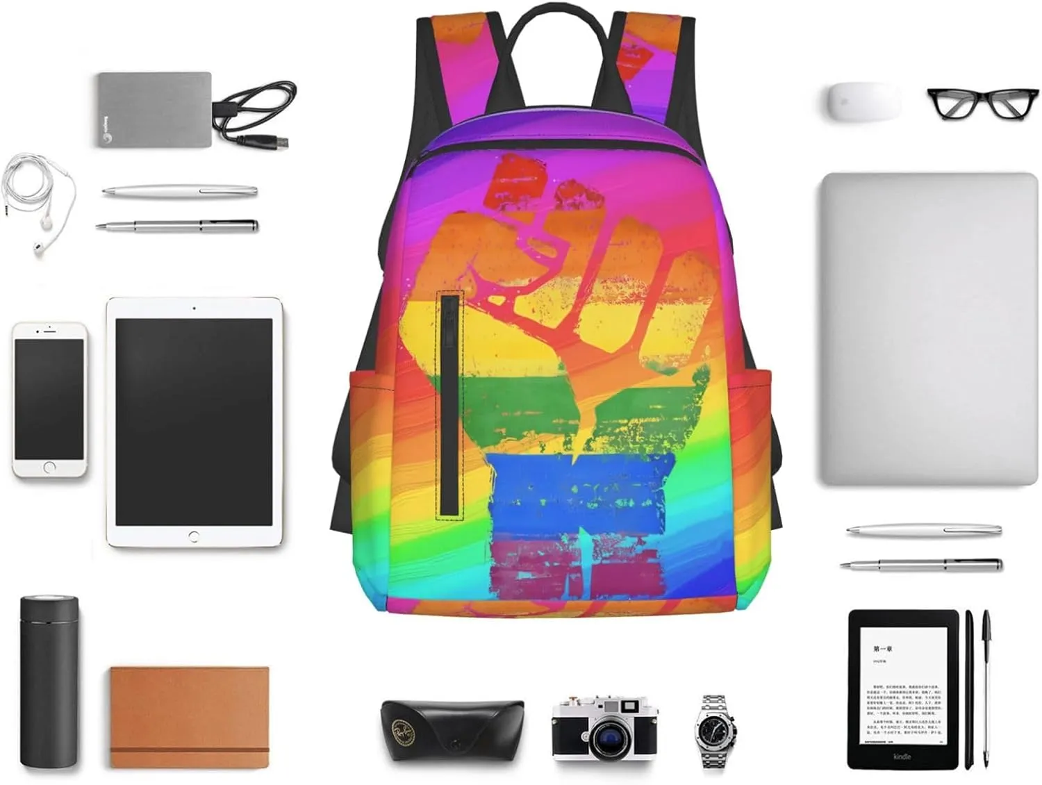 LGBT Rainbow Gay Pride Make A Fist Raise Your Hand Travel Laptop Backpack Casual Backpacks Double Shoulder Daypack Notebook Rucksack Work Bags Sports Bag for Gym Hiking Camping Beach