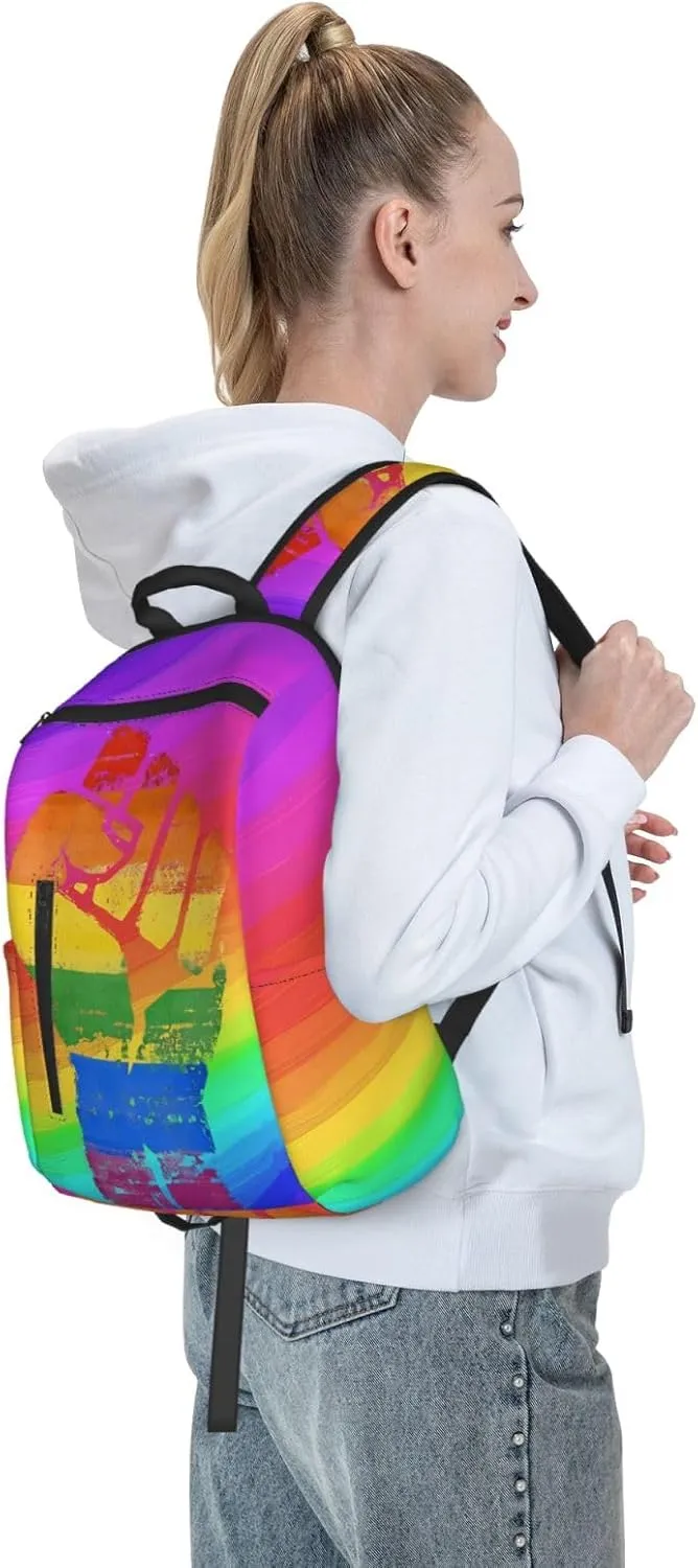 LGBT Rainbow Gay Pride Make A Fist Raise Your Hand Travel Laptop Backpack Casual Backpacks Double Shoulder Daypack Notebook Rucksack Work Bags Sports Bag for Gym Hiking Camping Beach
