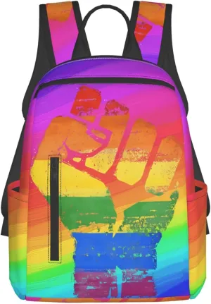 LGBT Rainbow Gay Pride Make A Fist Raise Your Hand Travel Laptop Backpack Casual Backpacks Double Shoulder Daypack Notebook Rucksack Work Bags Sports Bag for Gym Hiking Camping Beach