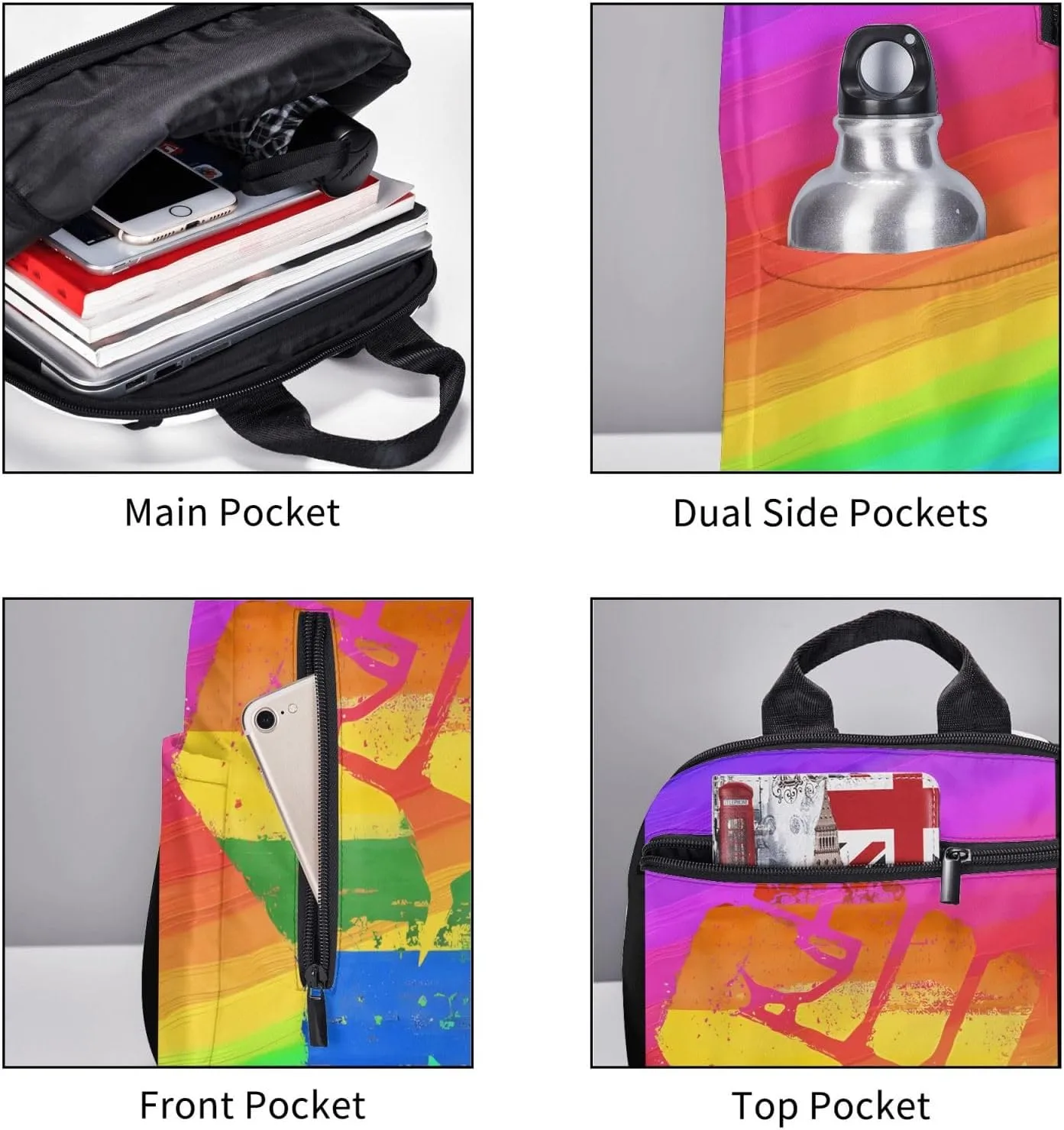 LGBT Rainbow Gay Pride Make A Fist Raise Your Hand Travel Laptop Backpack Casual Backpacks Double Shoulder Daypack Notebook Rucksack Work Bags Sports Bag for Gym Hiking Camping Beach