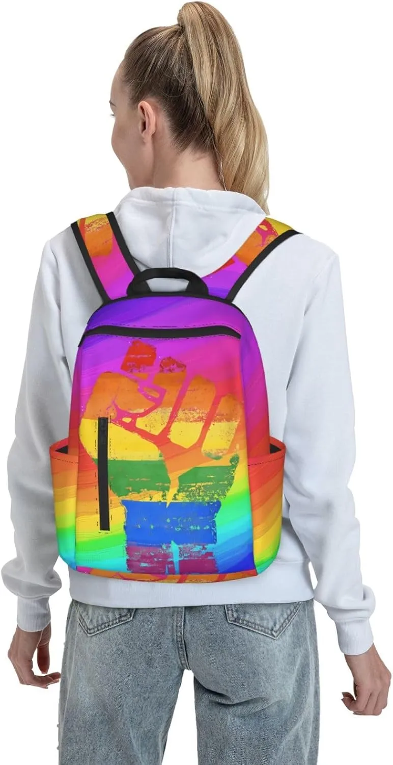 LGBT Rainbow Gay Pride Make A Fist Raise Your Hand Travel Laptop Backpack Casual Backpacks Double Shoulder Daypack Notebook Rucksack Work Bags Sports Bag for Gym Hiking Camping Beach