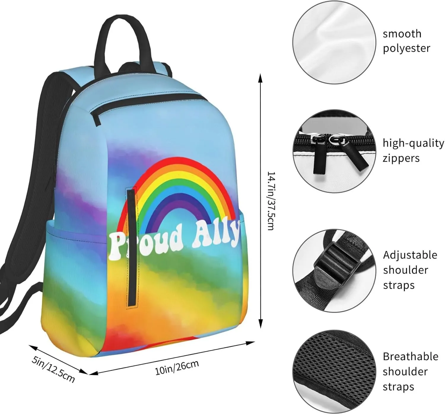LGBT Rainbow Gay Pride Proud Ally Travel Laptop Backpack Casual Backpacks Double Shoulder Daypack Notebook Rucksack Work Bags Sports Bag for Gym Hiking Camping Beach