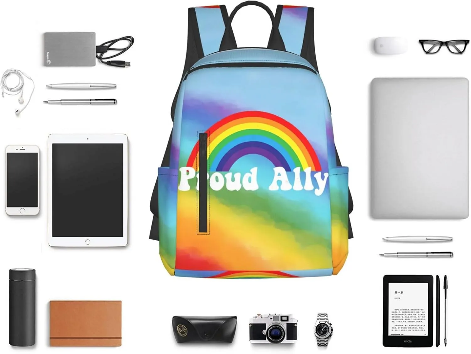 LGBT Rainbow Gay Pride Proud Ally Travel Laptop Backpack Casual Backpacks Double Shoulder Daypack Notebook Rucksack Work Bags Sports Bag for Gym Hiking Camping Beach