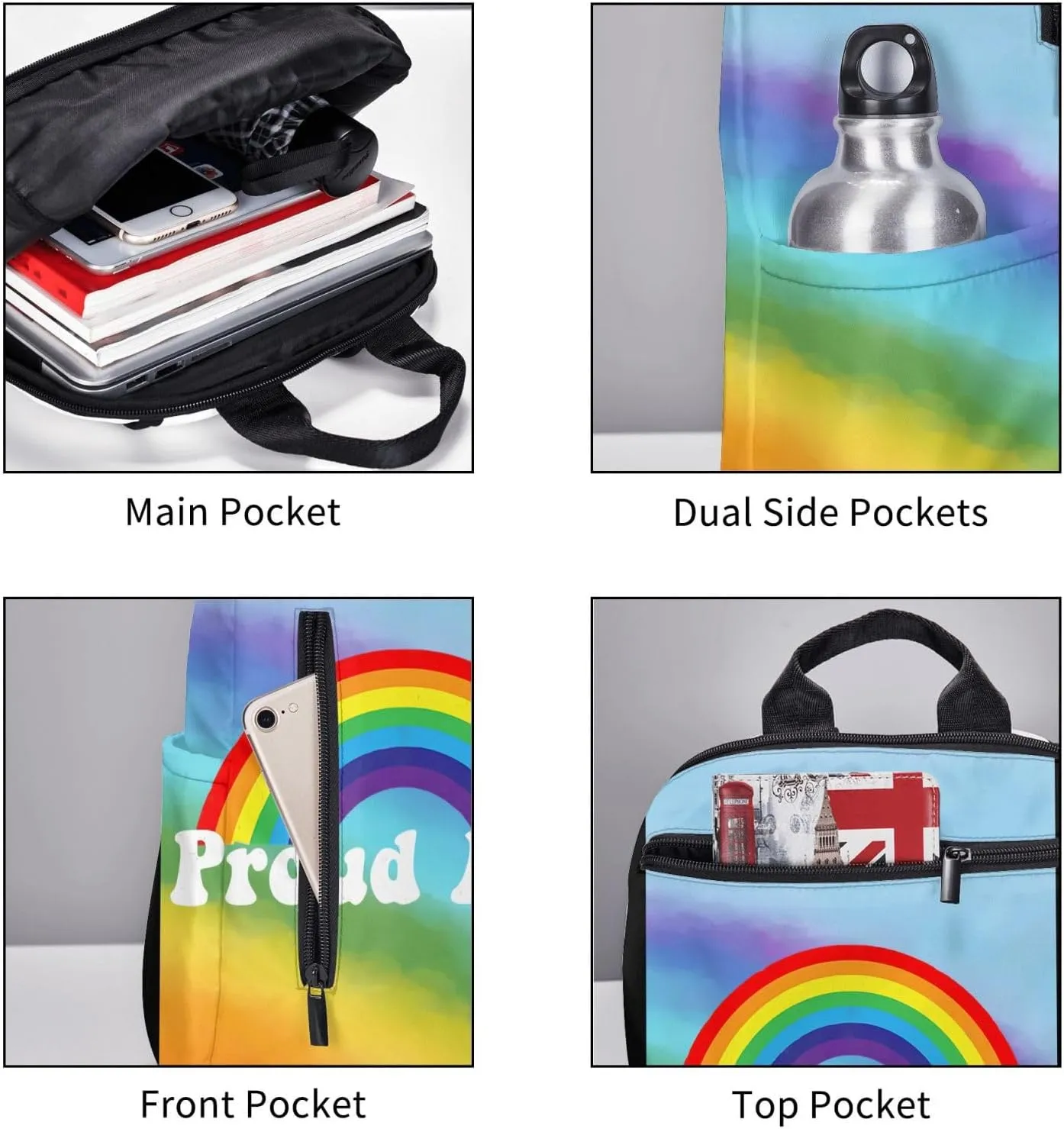 LGBT Rainbow Gay Pride Proud Ally Travel Laptop Backpack Casual Backpacks Double Shoulder Daypack Notebook Rucksack Work Bags Sports Bag for Gym Hiking Camping Beach