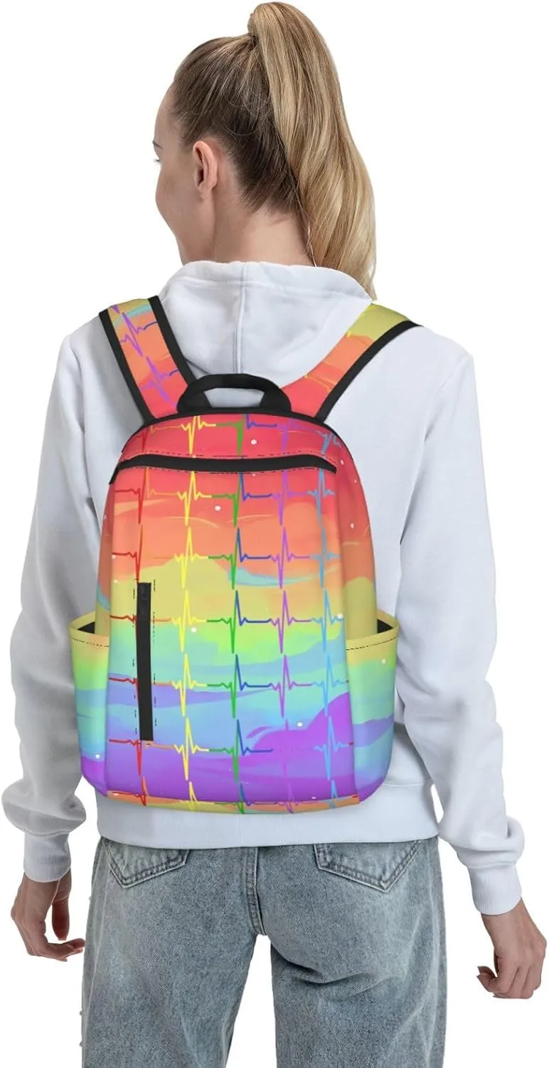 LGBT Rainbow Gay Pride Pulse Heartbeat Line Electrocardiogram Travel Laptop Backpack Casual Backpacks Double Shoulder Daypack Notebook Rucksack Work Bags Sports Bag for Hiking Camping Beach