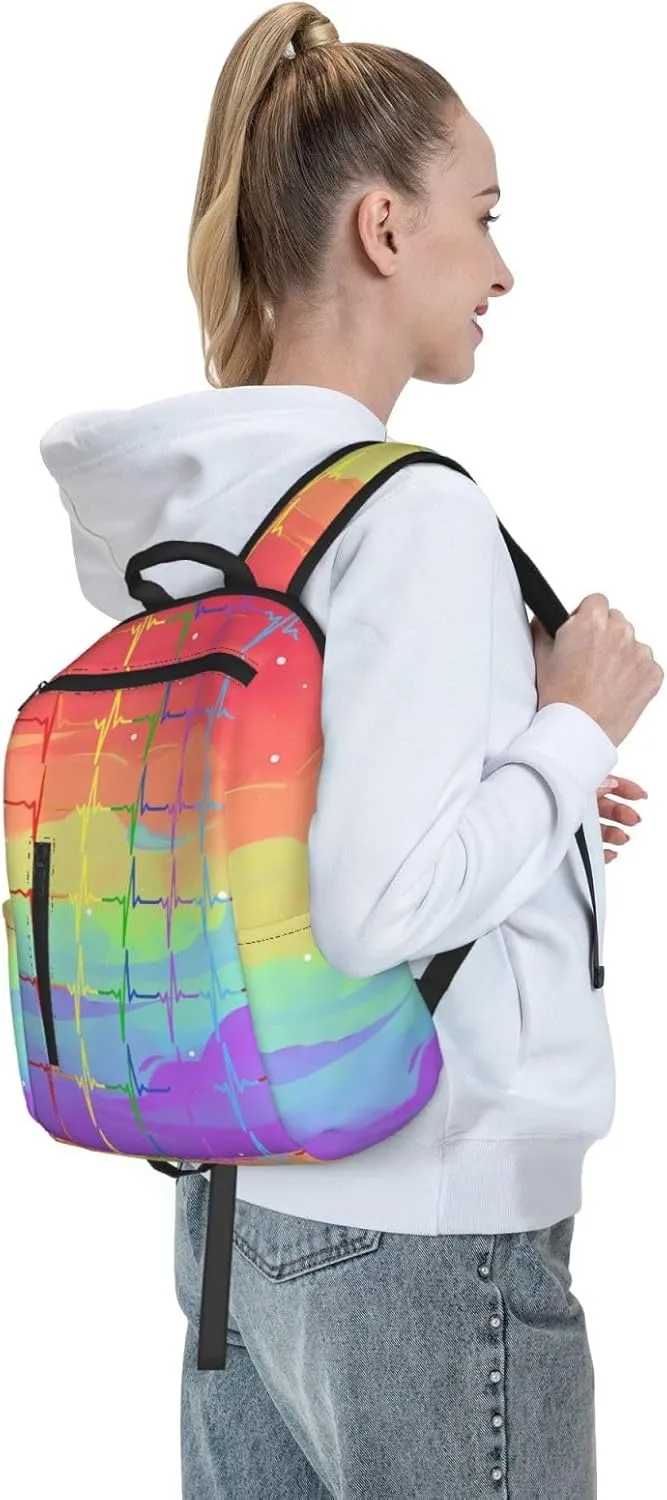 LGBT Rainbow Gay Pride Pulse Heartbeat Line Electrocardiogram Travel Laptop Backpack Casual Backpacks Double Shoulder Daypack Notebook Rucksack Work Bags Sports Bag for Hiking Camping Beach