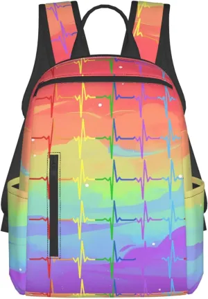 LGBT Rainbow Gay Pride Pulse Heartbeat Line Electrocardiogram Travel Laptop Backpack Casual Backpacks Double Shoulder Daypack Notebook Rucksack Work Bags Sports Bag for Hiking Camping Beach