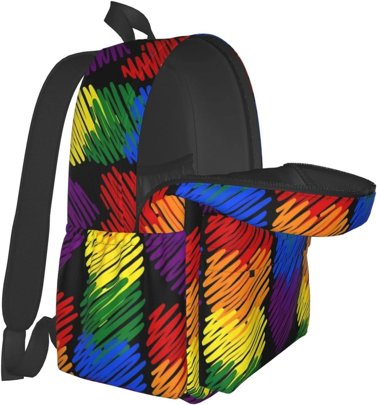 LGBT Rainbow Gay Pride Six Colors Hearts 17 Inch Casual Backpack Laptop Backpacks Travel Back Pack Large Camping Rucksack Hiking Daypack Lightweight Double Shoulder Bag