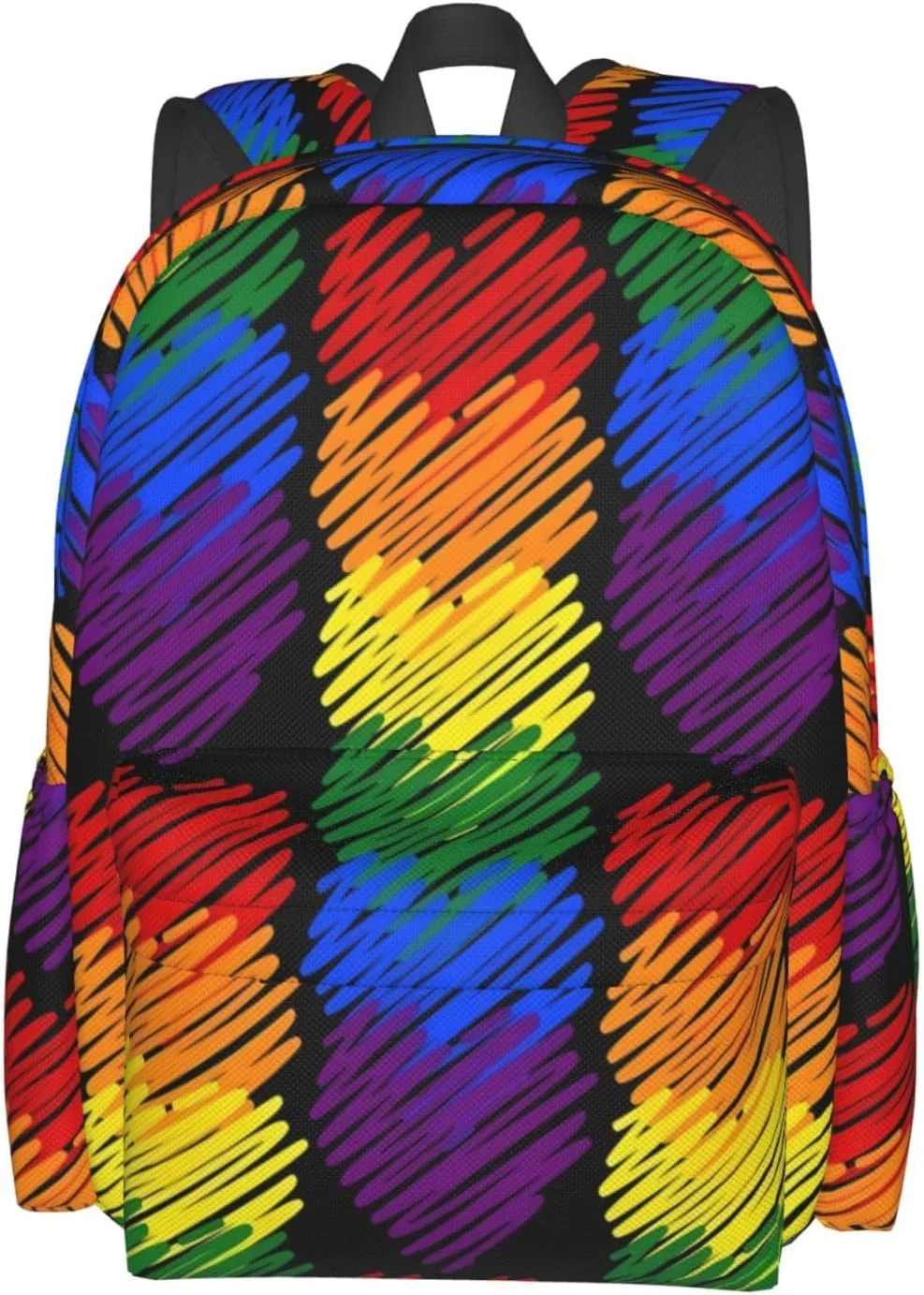 LGBT Rainbow Gay Pride Six Colors Hearts 17 Inch Casual Backpack Laptop Backpacks Travel Back Pack Large Camping Rucksack Hiking Daypack Lightweight Double Shoulder Bag