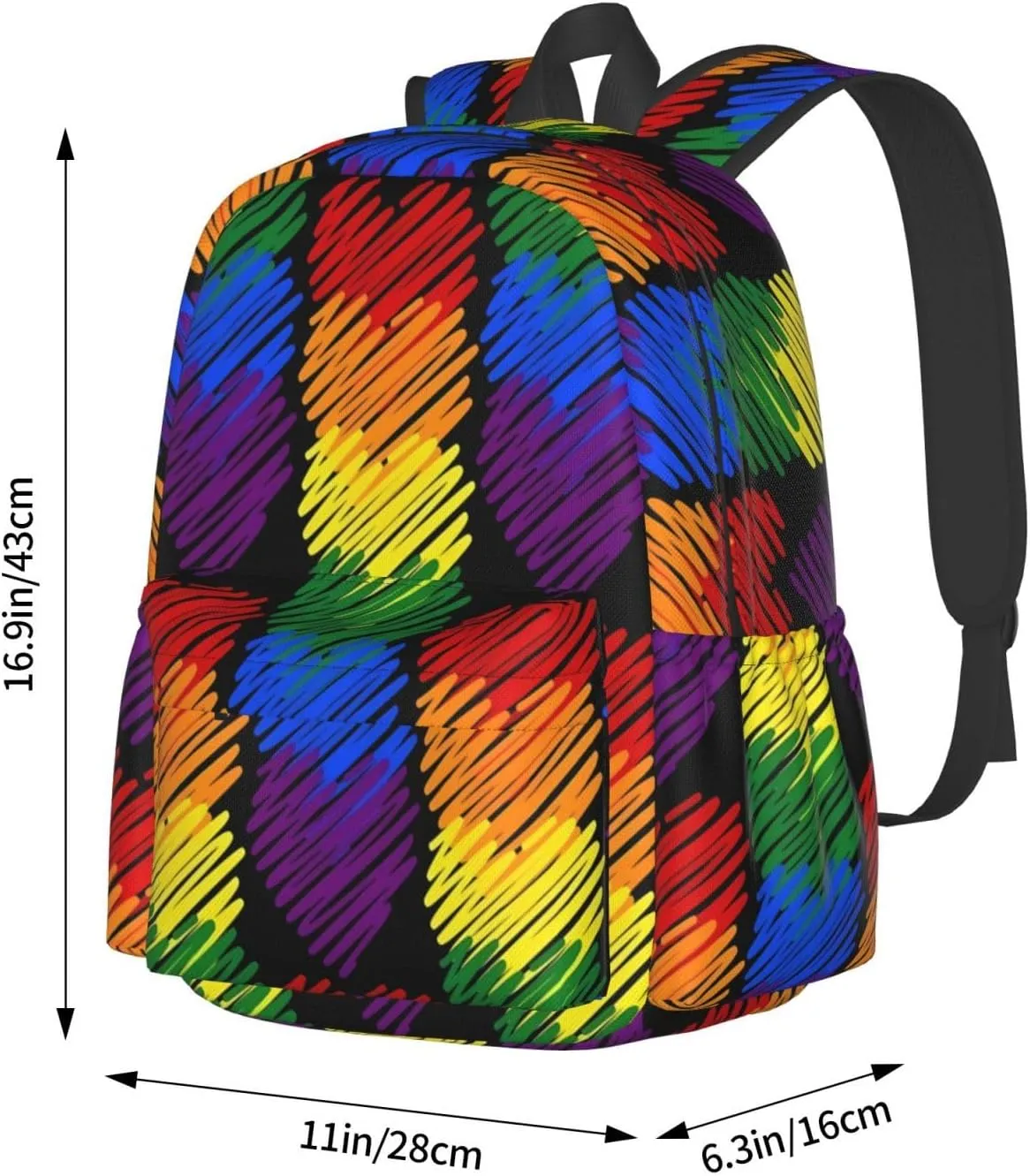 LGBT Rainbow Gay Pride Six Colors Hearts 17 Inch Casual Backpack Laptop Backpacks Travel Back Pack Large Camping Rucksack Hiking Daypack Lightweight Double Shoulder Bag