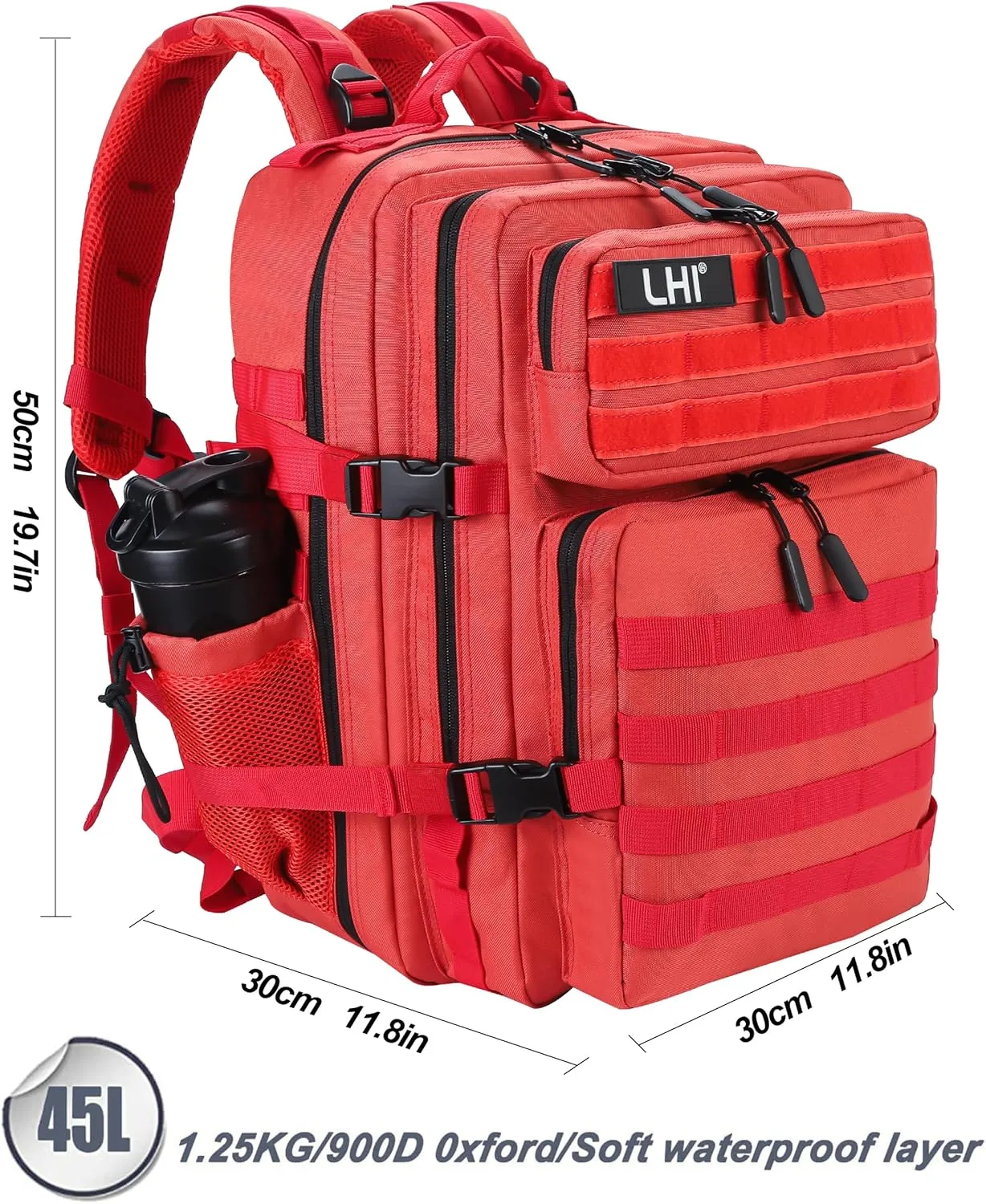 LHI Military Tactical Backpack for Men and Women 45L Army 3 Days Assault Pack Bag Large Rucksack with Molle System