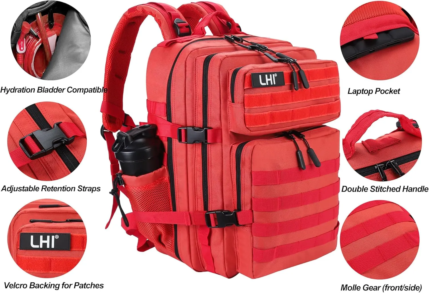 LHI Military Tactical Backpack for Men and Women 45L Army 3 Days Assault Pack Bag Large Rucksack with Molle System