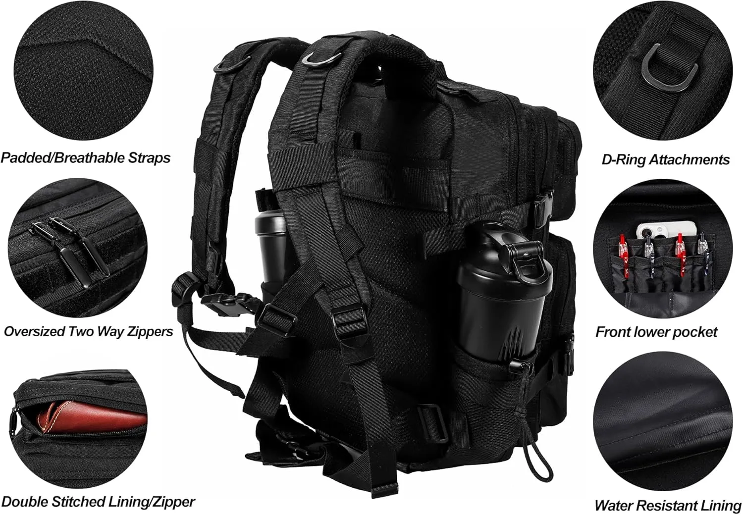 LHI Tactical Military Backpack for Men and Women 25L/35L Army Assault Pack Bag Small Rucksack with Bottle Holder