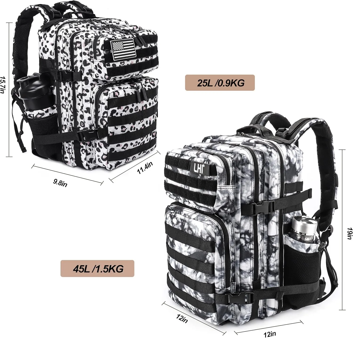 LHI Tactical Military Backpack for Men and Women 25L/35L Army Assault Pack Bag Small Rucksack with Bottle Holder