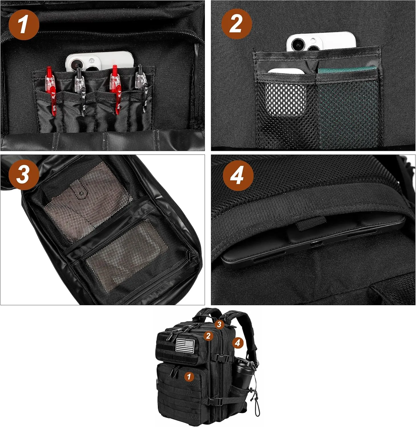 LHI Tactical Military Backpack for Men and Women 25L/35L Army Assault Pack Bag Small Rucksack with Bottle Holder