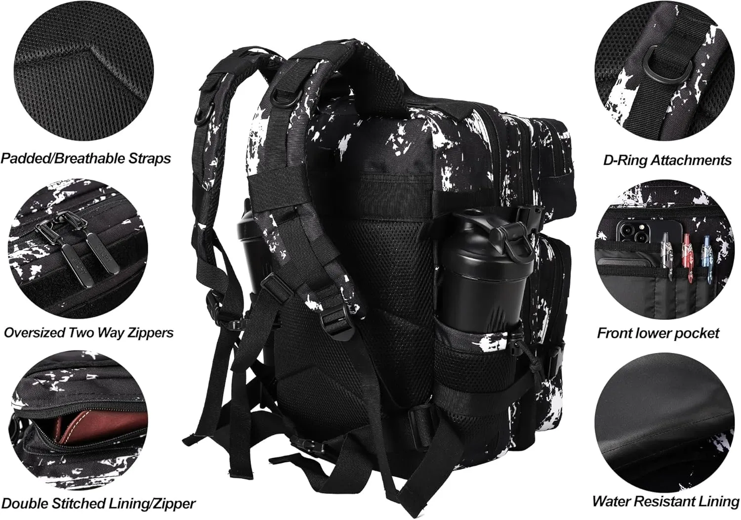 LHI Tactical Military Backpack for Men and Women 25L/35L Army Assault Pack Bag Small Rucksack with Bottle Holder