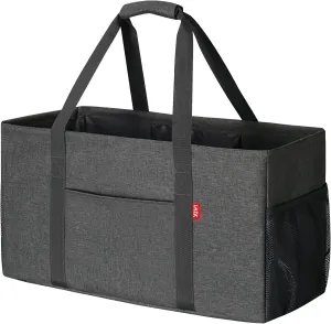LHZK Standing Extra Large Utility Tote Bag with Metal Wire Frame and the Sides Rinforced, Extra Large Tote Bag with Handle, Reusable Grocery Bags Foldable, Beach Bag, Car Tote (Grey)