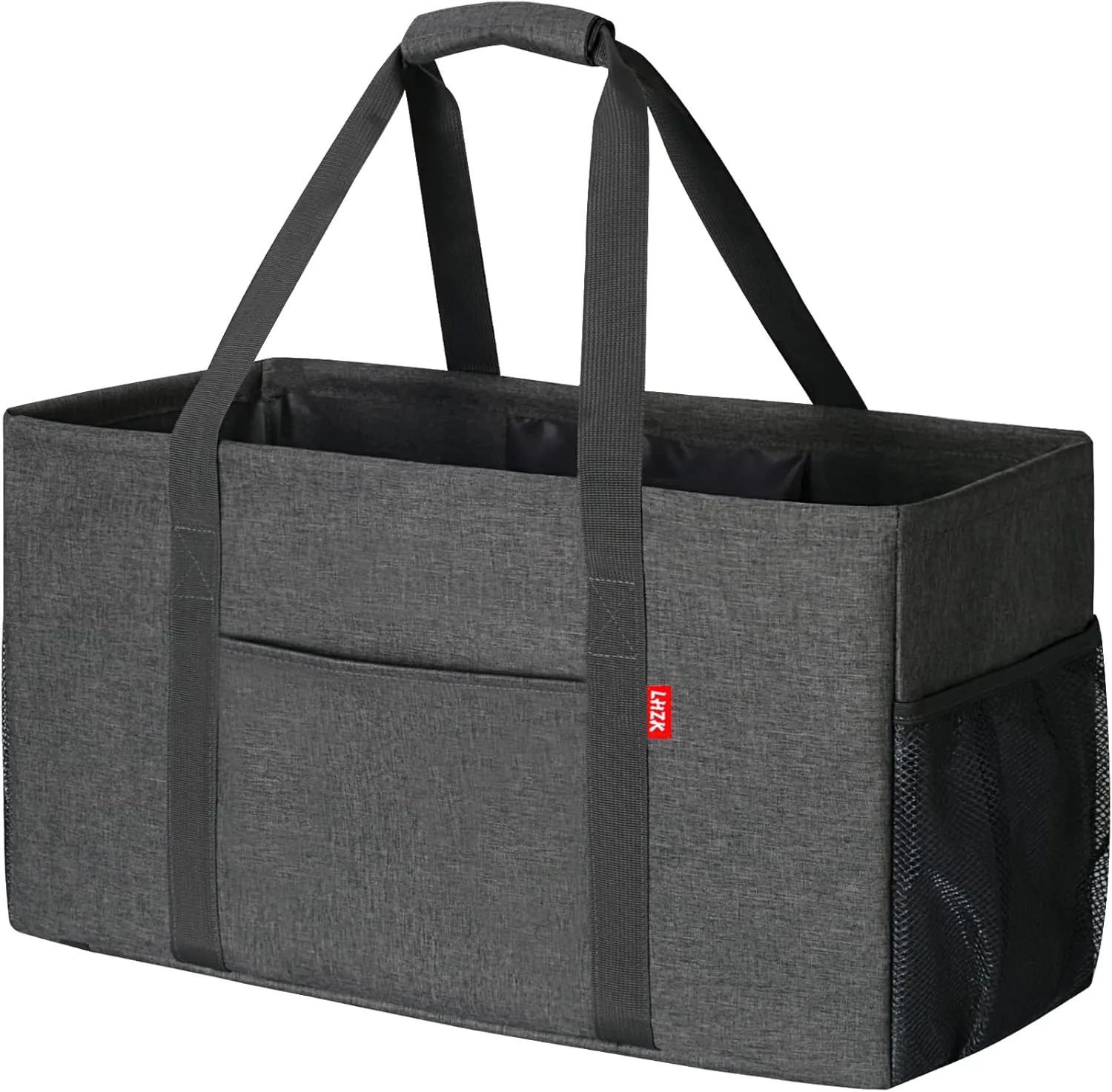 LHZK Standing Extra Large Utility Tote Bag with Metal Wire Frame and the Sides Rinforced, Extra Large Tote Bag with Handle, Reusable Grocery Bags Foldable, Beach Bag, Car Tote (Grey)