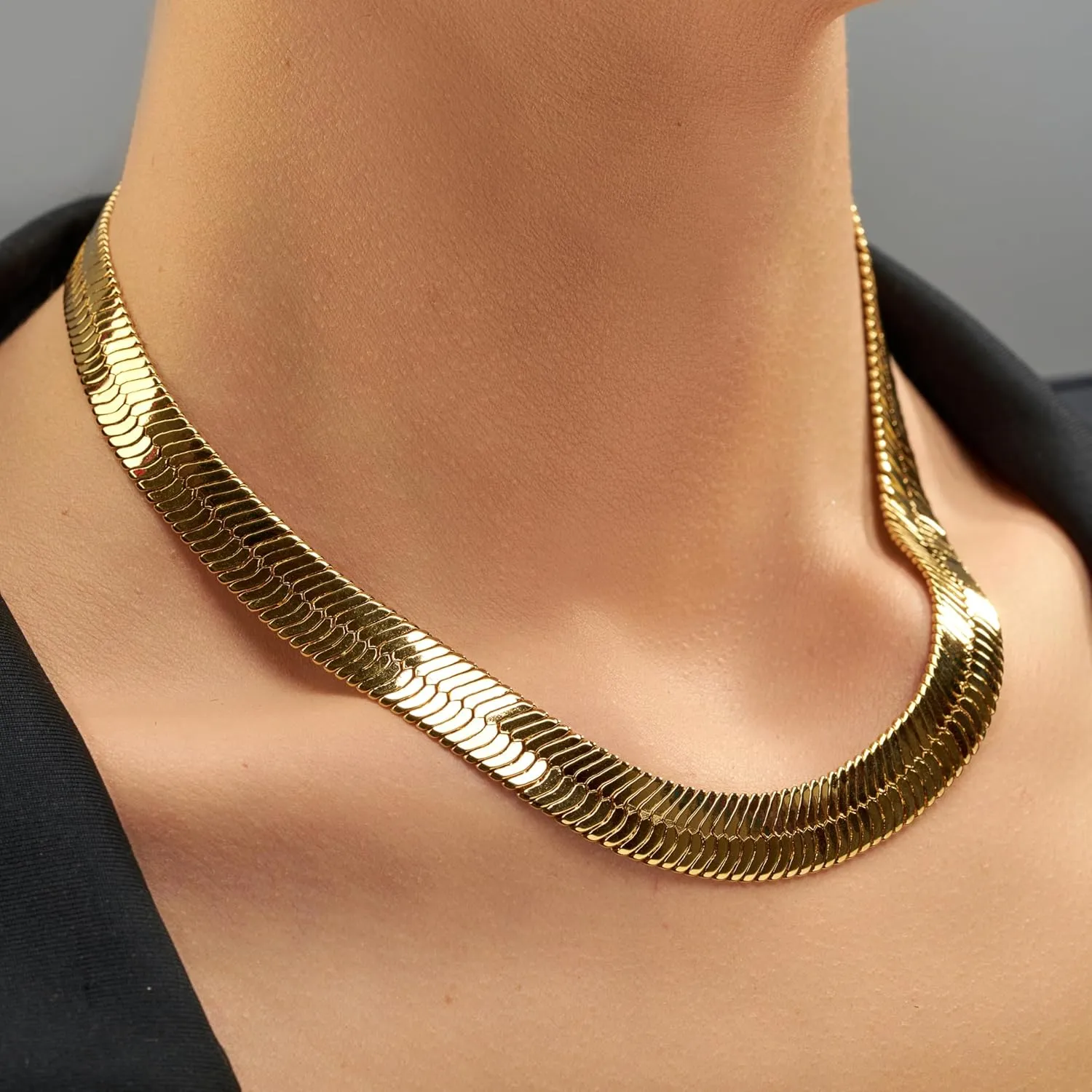 LIFETIME JEWELRY 11mm Flexible Herringbone Chain Necklace 24k Real Gold Plated