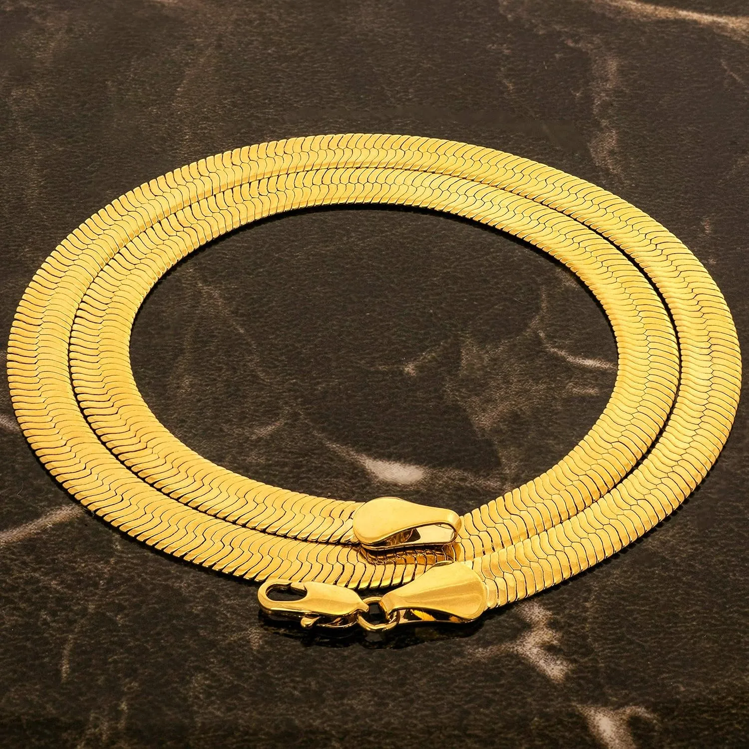 LIFETIME JEWELRY 7mm Flexible Herringbone Chain Necklace 24k Real Gold Plated