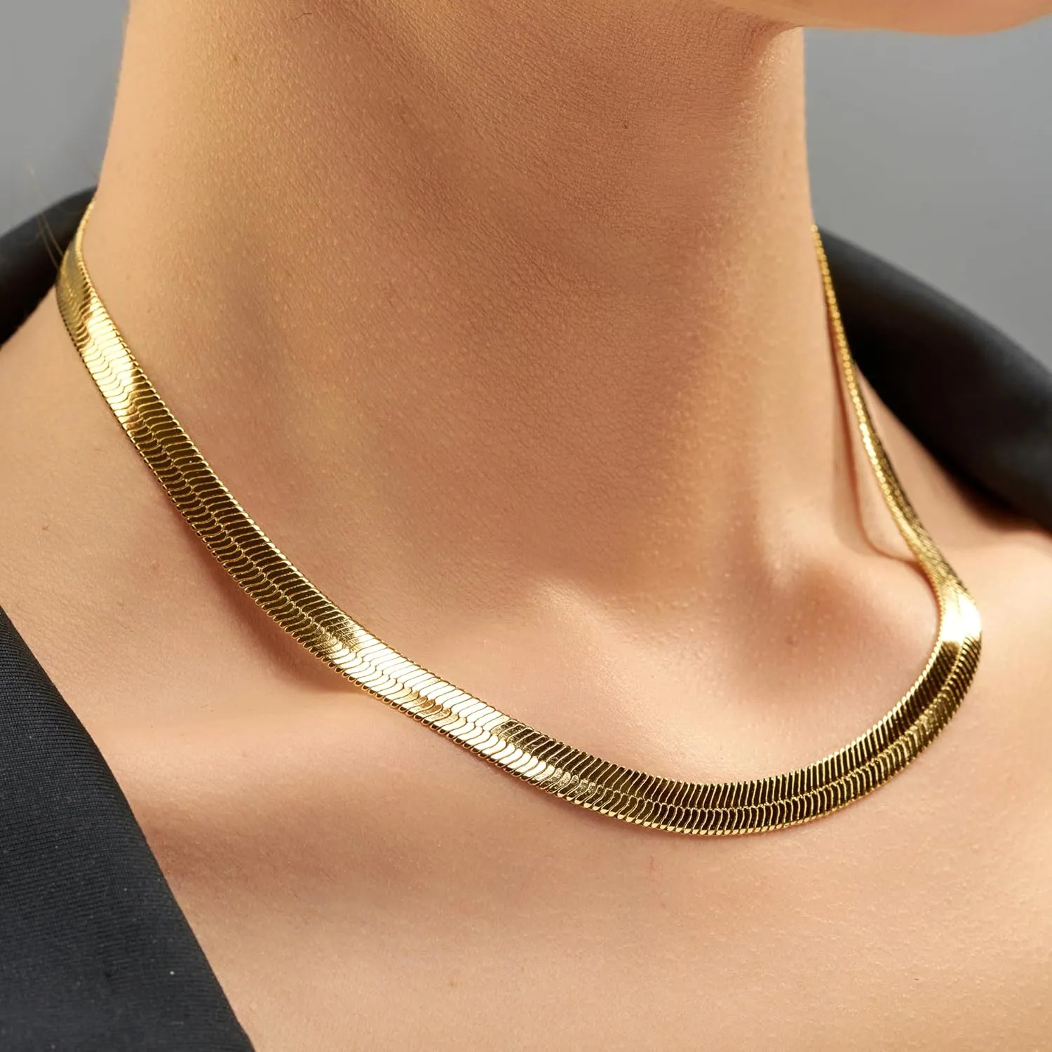 LIFETIME JEWELRY 7mm Flexible Herringbone Chain Necklace 24k Real Gold Plated