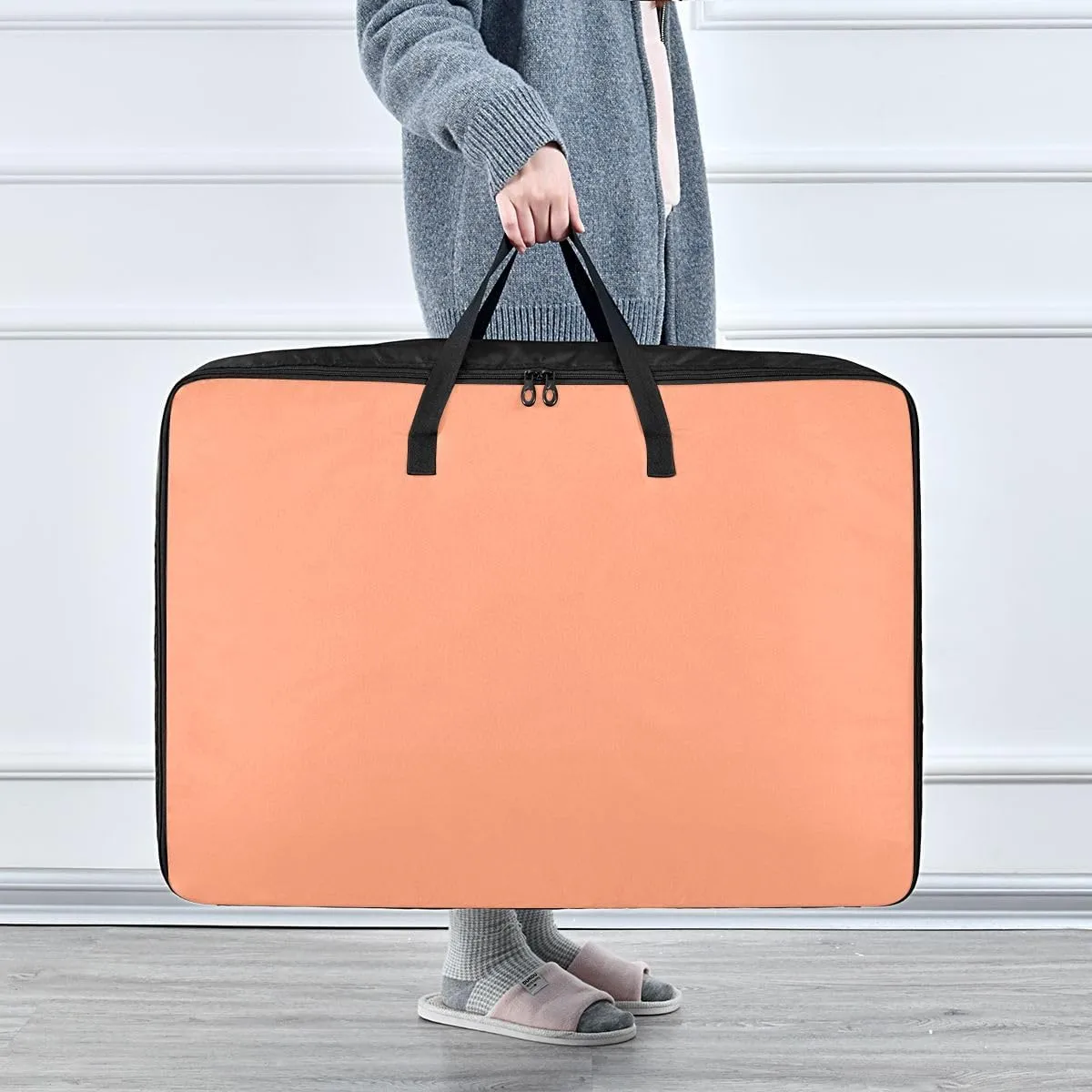 Light Salmon Storage Bag, 27.5x19.7x11 In, Collapsible Moving Bags Zippered Storage Bag for Moving