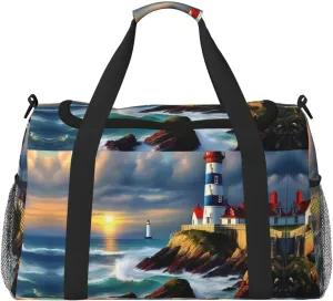 Lighthouse Diamond Paint print Large Canvas Travel Duffel Bag Weekender Bags for Women Overnight Bag Carry On Tote Bag