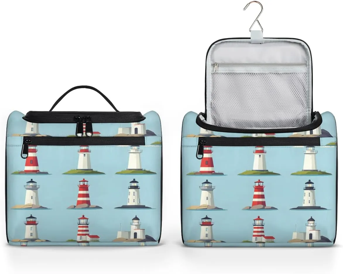 Lighthouse Travel Toiletry Bag for Women Large Capacity Wide-open Makeup Organizer Cosmetic Travel Bags for Toiletries, Ocean Theme