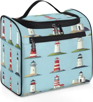 Lighthouse Travel Toiletry Bag for Women Large Capacity Wide-open Makeup Organizer Cosmetic Travel Bags for Toiletries, Ocean Theme