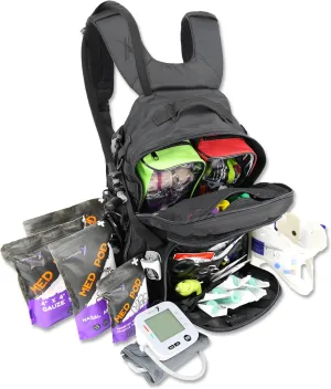 Lightning X Fully Stocked TacMed First Responder Trauma Medical Backpack EMT Kit | MB45-SKF | w/Professional First Aid Emergency Supplies (Black w/Hydration Bladder)