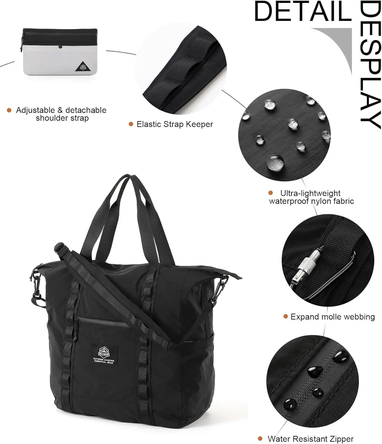 Lightweight Travel Bag for Men & Women - Waterproof Overnight Bag with Removable Strap & Trolley Sleeve