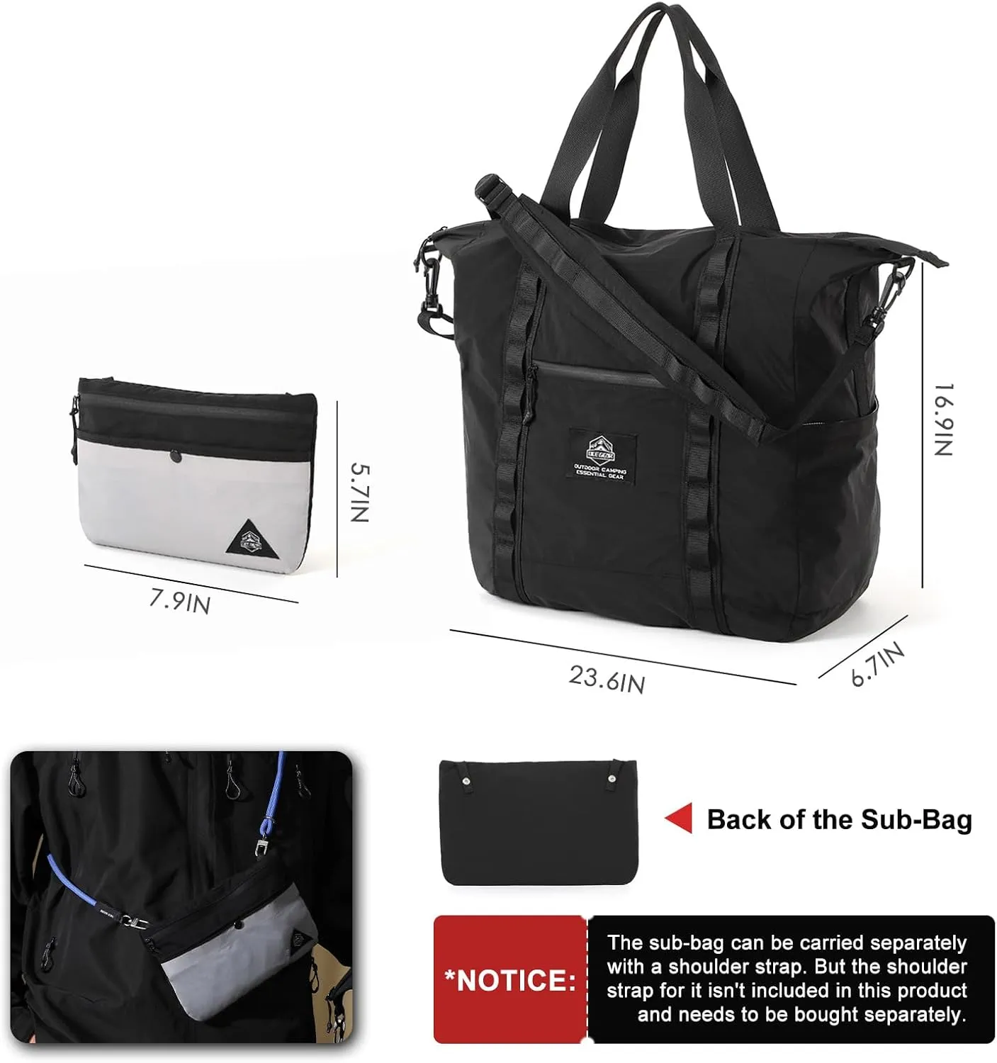 Lightweight Travel Bag for Men & Women - Waterproof Overnight Bag with Removable Strap & Trolley Sleeve