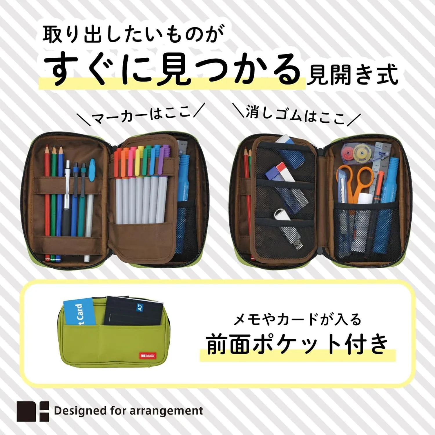 LIHIT LAB Large Capacity Zipper Pencil Case For School Office College, Big Capacity 4 Compartments Pencil Bag Holder Adults Teen Boys Girls, Travel Cosmetics Storage, Yellow Green (A7551-6)