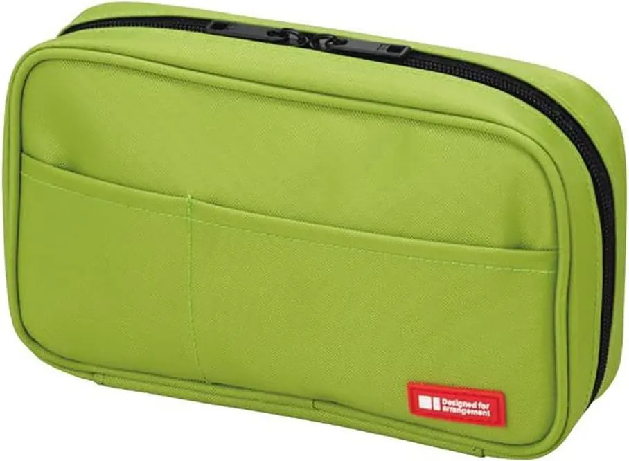 LIHIT LAB Large Capacity Zipper Pencil Case For School Office College, Big Capacity 4 Compartments Pencil Bag Holder Adults Teen Boys Girls, Travel Cosmetics Storage, Yellow Green (A7551-6)