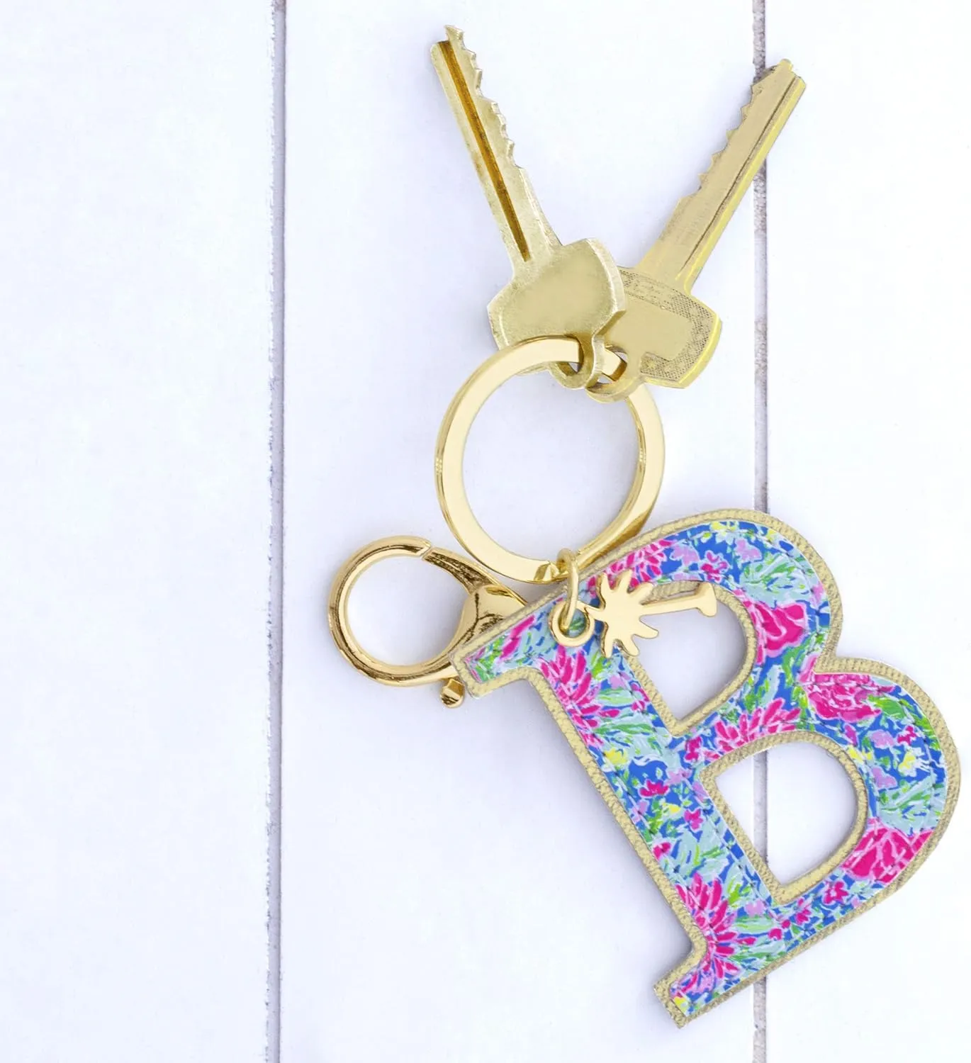 Lilly Pulitzer Leatherette Initial Keychain, Letter Bag Charm for Women