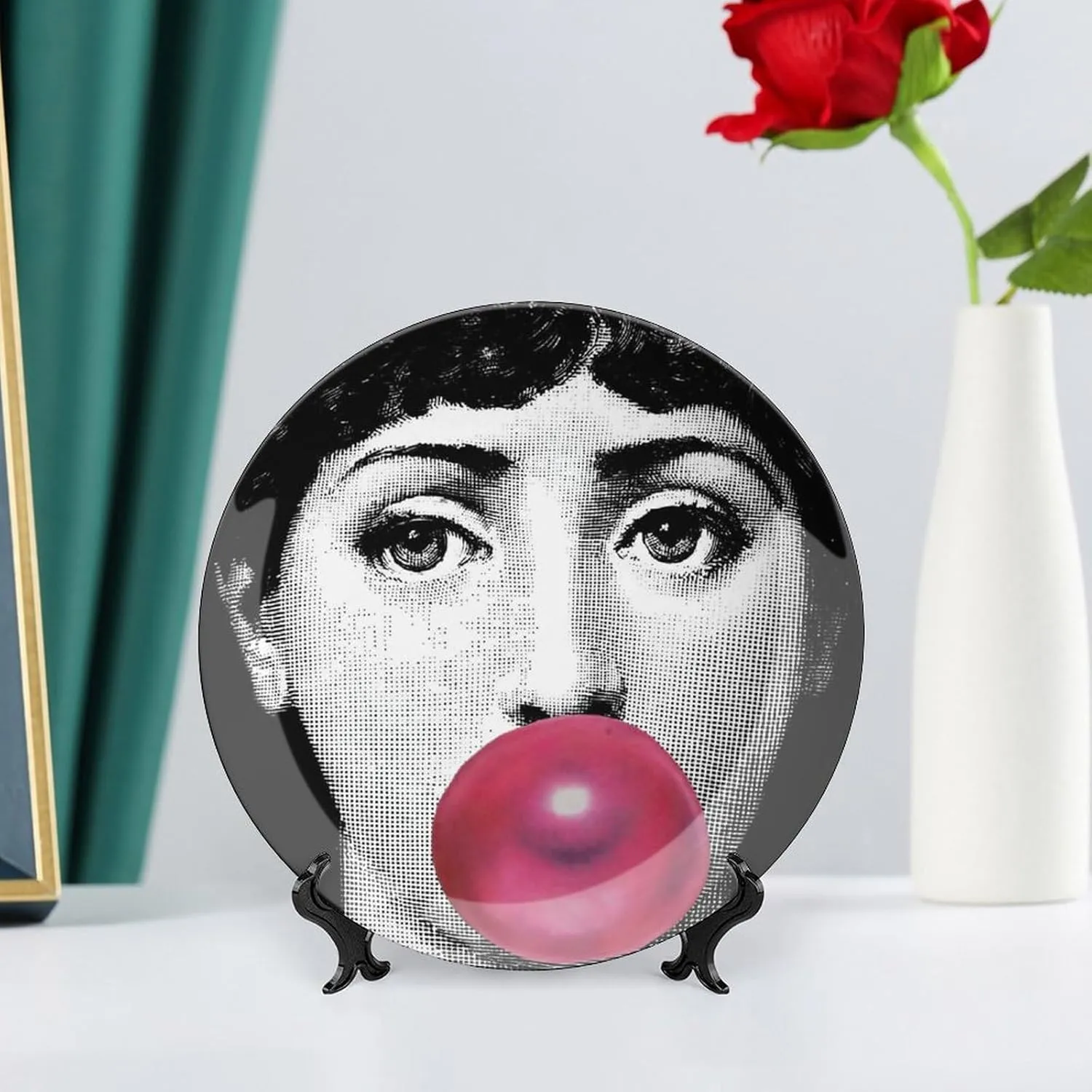 Lina Cavalieri Plate, Wall Decorative Plate, Mysterious Face Plate Wall Hanging Decoration,Including Bracket And Special Spring HooK, 8 Inch, S1
