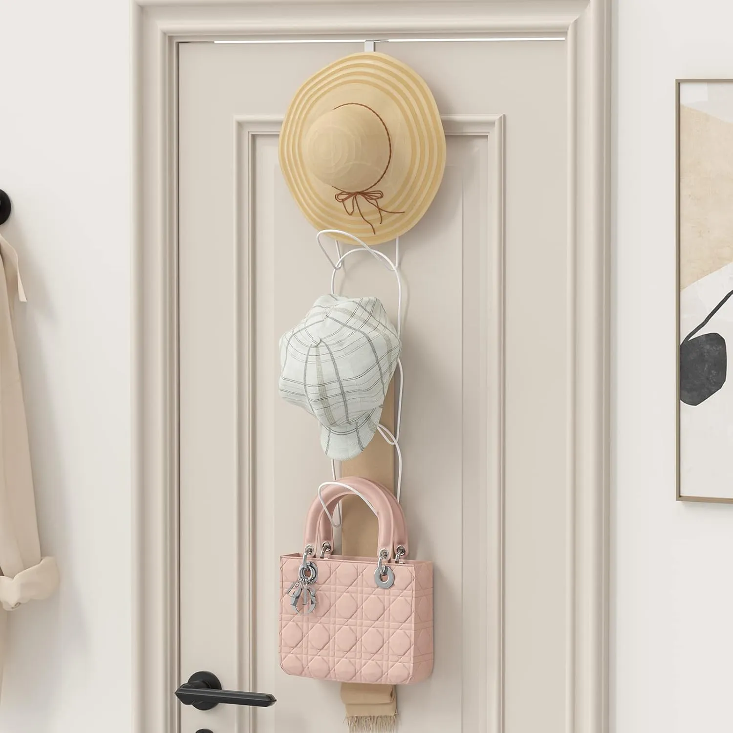 LINFIDITE 10 Pack Hat Rack Hanger Holder Organizer Closet Hanging Baseball Cap Display Storage Rack for Scarves Handbags Towels Clothes Ties Over Door Wall Mounted w Hanging Hook White