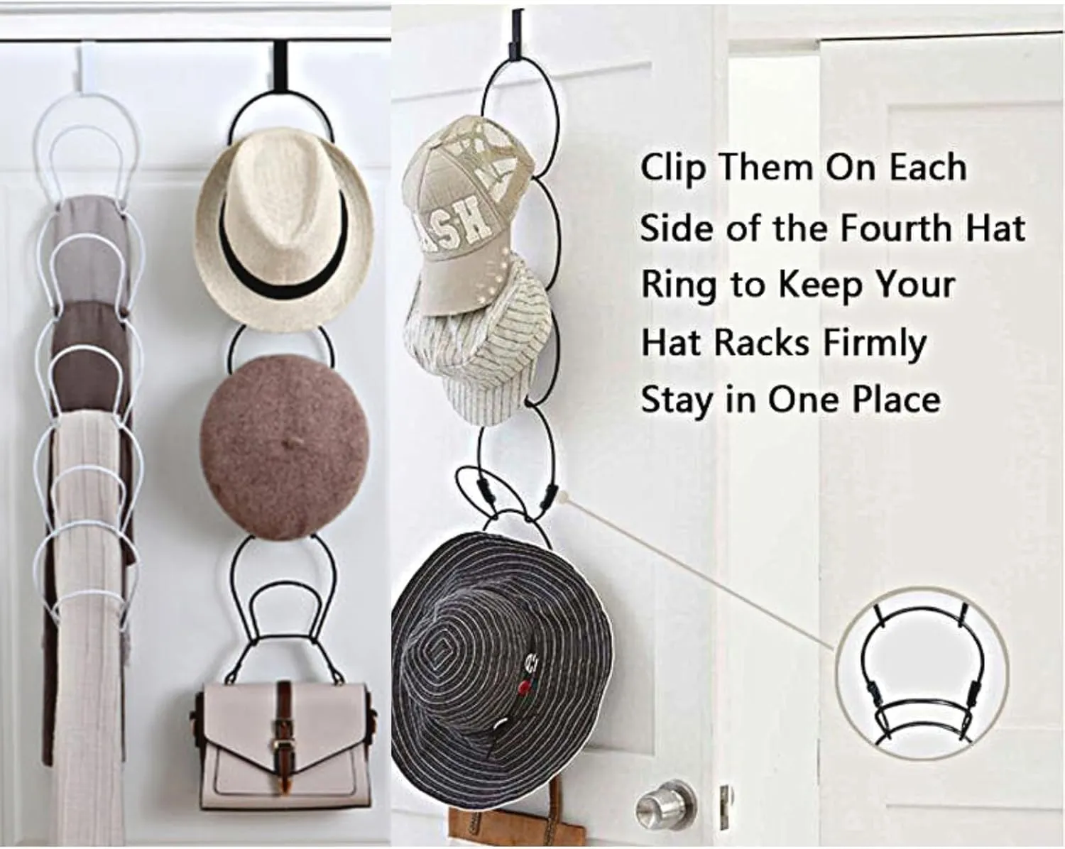 LINFIDITE 10 Pack Hat Rack Hanger Holder Organizer Closet Hanging Baseball Cap Display Storage Rack for Scarves Handbags Towels Clothes Ties Over Door Wall Mounted w Hanging Hook White