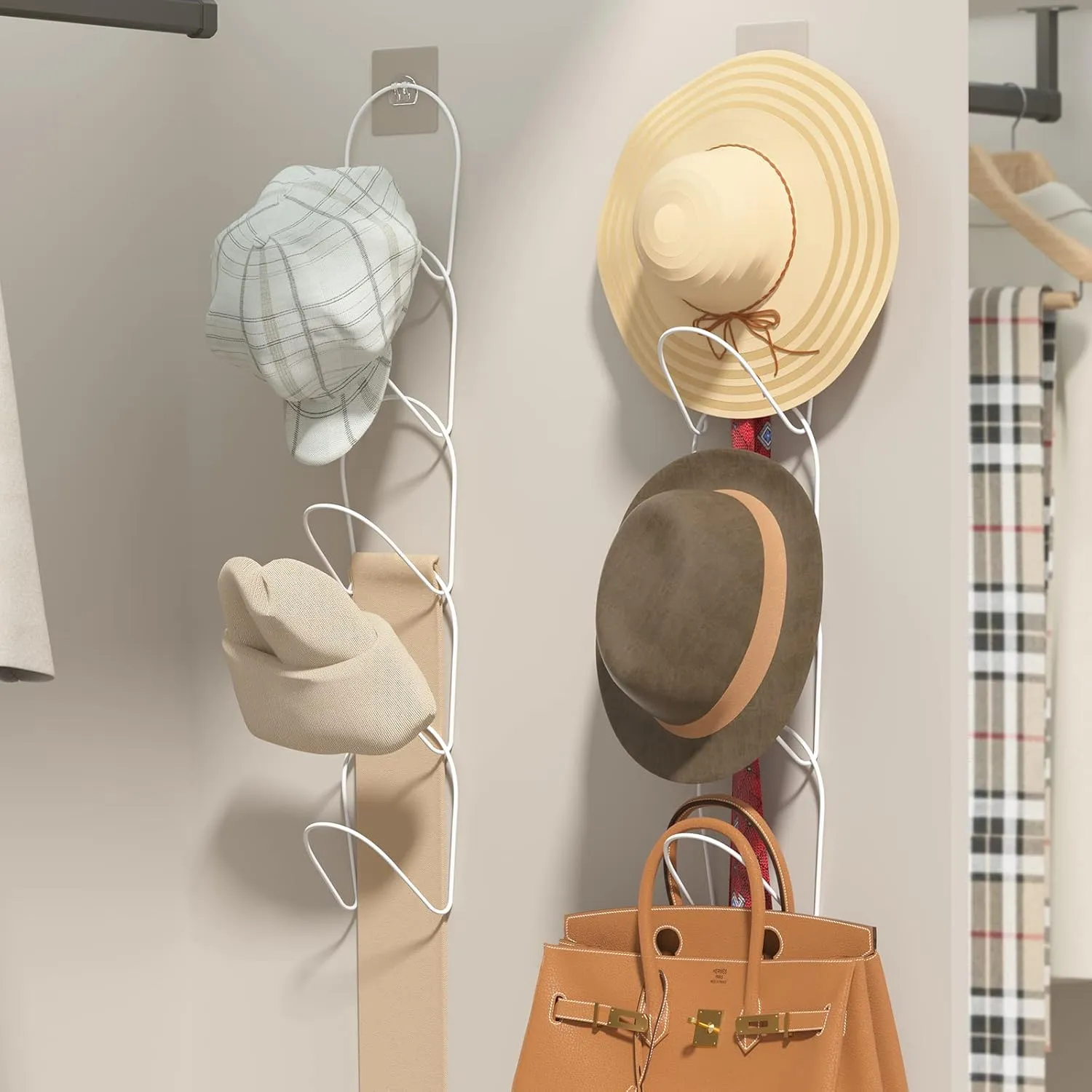 LINFIDITE 10 Pack Hat Rack Hanger Holder Organizer Closet Hanging Baseball Cap Display Storage Rack for Scarves Handbags Towels Clothes Ties Over Door Wall Mounted w Hanging Hook White