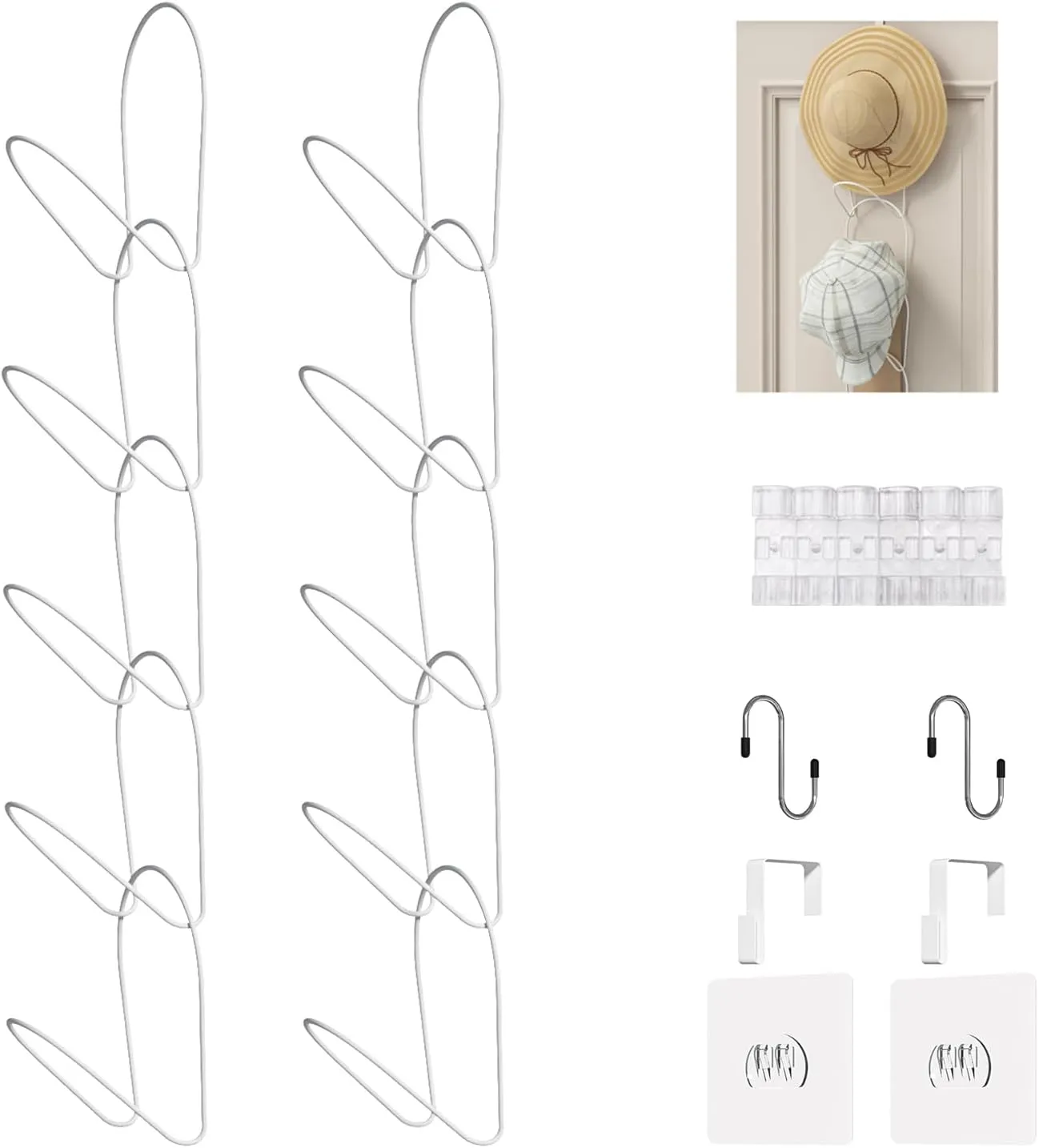 LINFIDITE 10 Pack Hat Rack Hanger Holder Organizer Closet Hanging Baseball Cap Display Storage Rack for Scarves Handbags Towels Clothes Ties Over Door Wall Mounted w Hanging Hook White