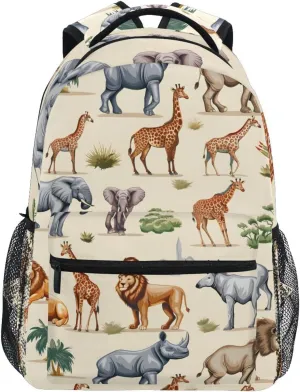 Lion Elephant Gazelle Animal Backpacks for Girls Boys Elementary School Bag Kids Bookbag Personalized Travel Daypack Students Rucksack with Multiple Pockets 17in