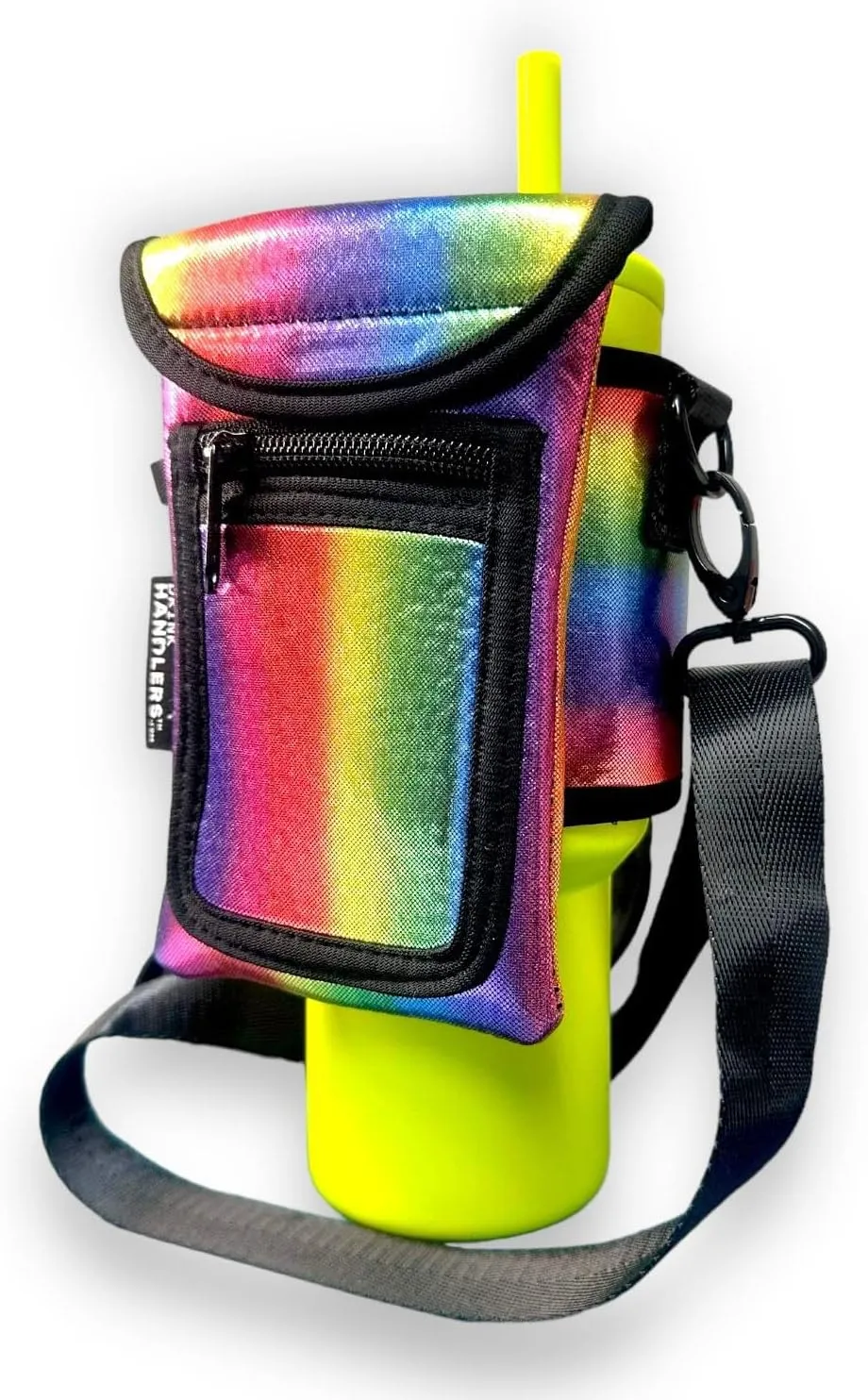 Lit Handlers Around Drink Wrap with Pocket Purse - Versatile Water Bottle Holder with Strap, Ideal for Gym, Travel, Running - 30-40oz Tumbler, Carrier Bag, Radiant Rainbow