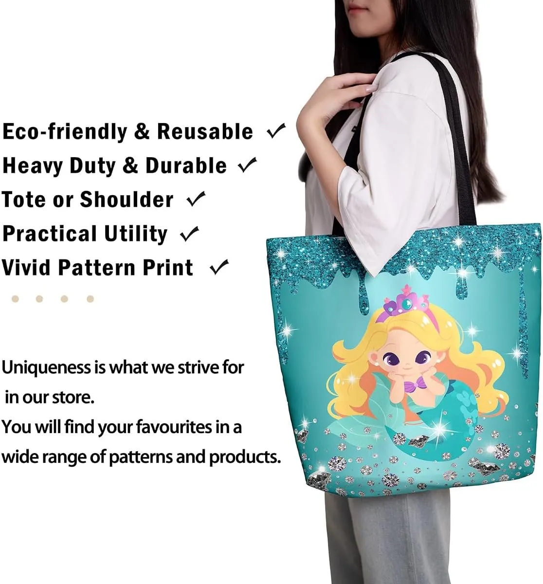 Little Cat Canvas Tote Bag,Sequin Fluid Art Travel Shopping Bag,Diamond Handbag Cute Pet Animal Kawaii Room Decor