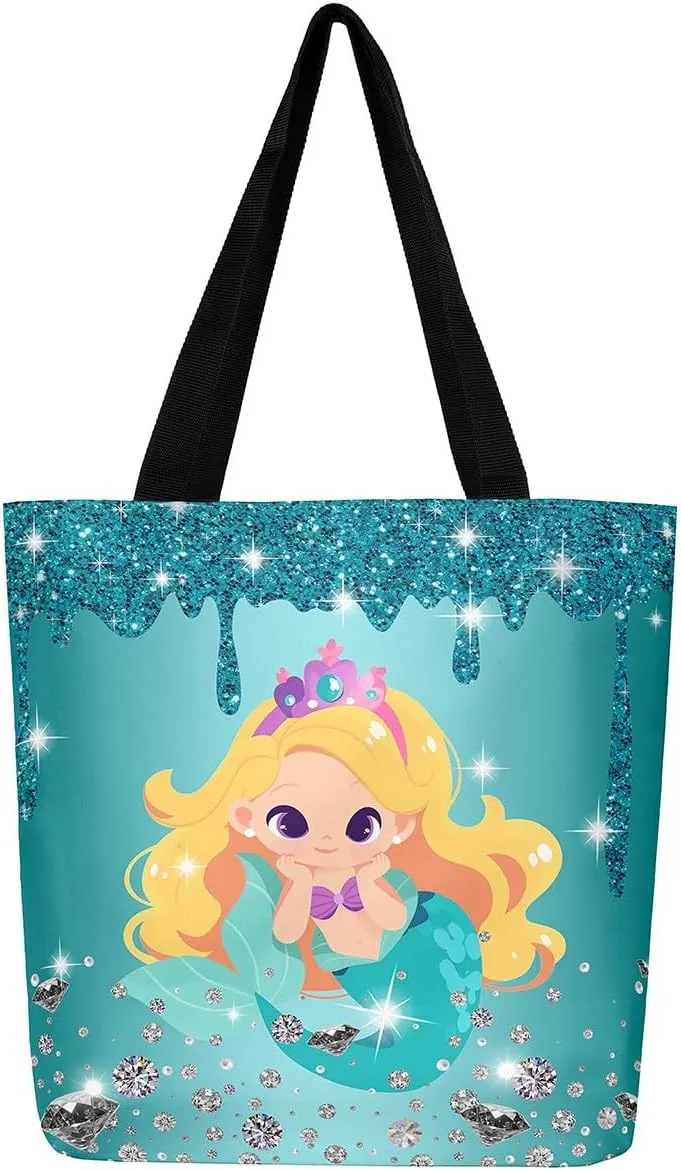 Little Cat Canvas Tote Bag,Sequin Fluid Art Travel Shopping Bag,Diamond Handbag Cute Pet Animal Kawaii Room Decor