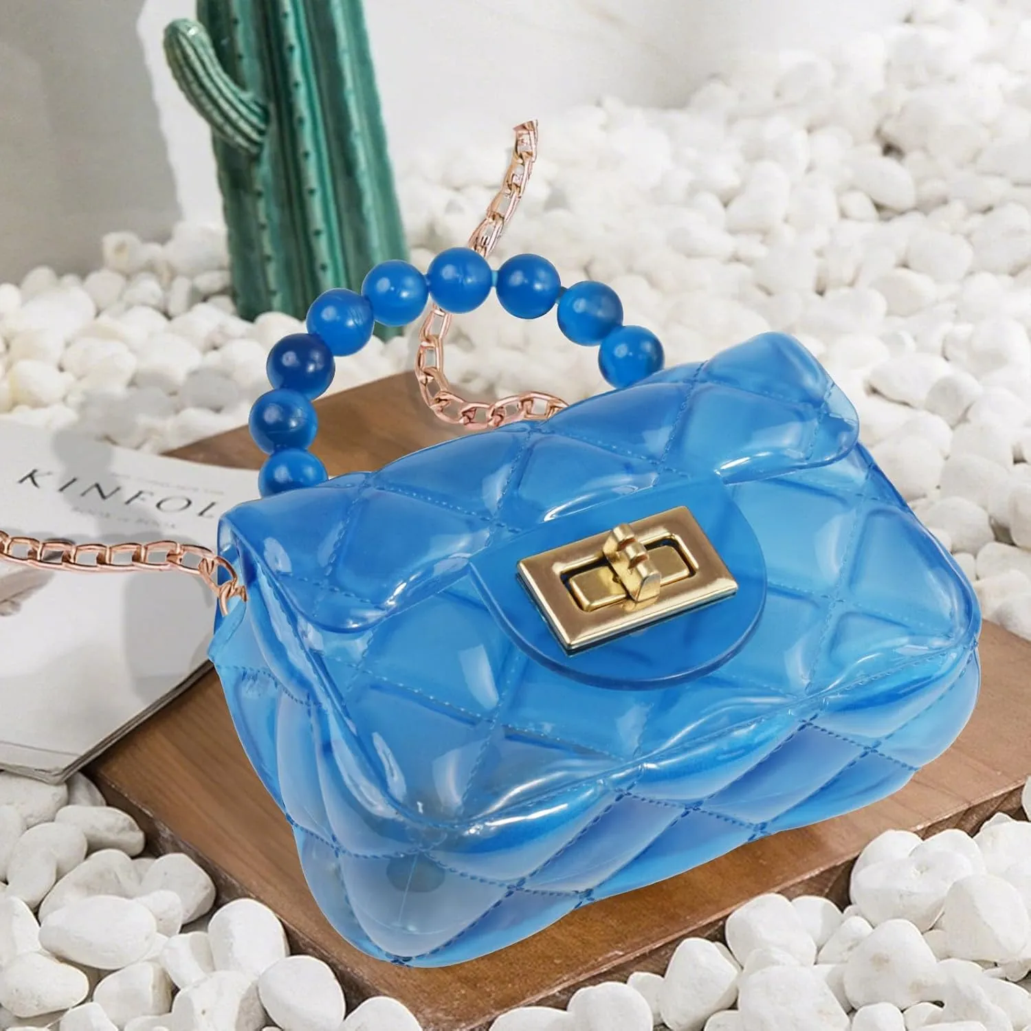 Little Girls Mini Jelly Purse Small Transparent Crossbody Bag Handbags with Bead Handle for Toddler Kids